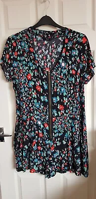 F & F Zip Down Front Black Floral Playsuit - Size 16-18 • £3.25