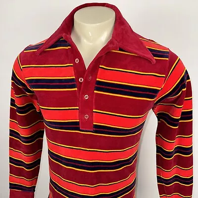 Vtg 60s 70s Velour Shirt Mens Medium Disco Skate Surf Striped Leonardo Strassi • $79.99