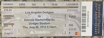 LA Dodgers Vin Scully 2012 SGA Bobblehead 50th Anniversary 8/30/12 Ticket Stub • $94.99