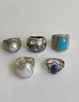 Lot Signed ATI Js SX NV 5 Rings HSN QVC Sterling Silver 925 Ring Size 5-5.5-5.75 • $203.26