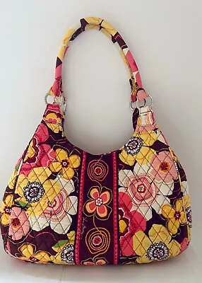 VERA BRADLEY Buttercup Purse Handbag Brown Pink Yellow Floral Quilted Large • $22.79