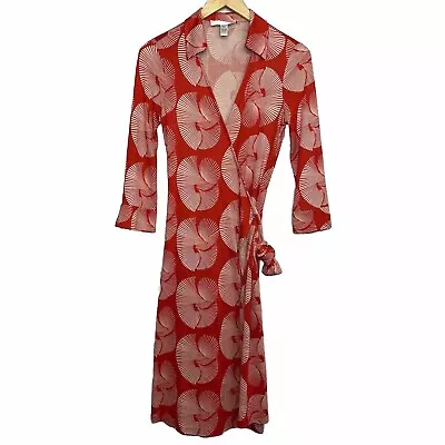 Diane Von Furstenberg Vintage Collection Size 4 100% Silk Wrap Dress Red White • $69.95