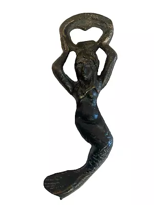 Vintage Mermaid Bottle Opener Cast Iron Painted Sea Blue Beer Soda Beach • $7.95