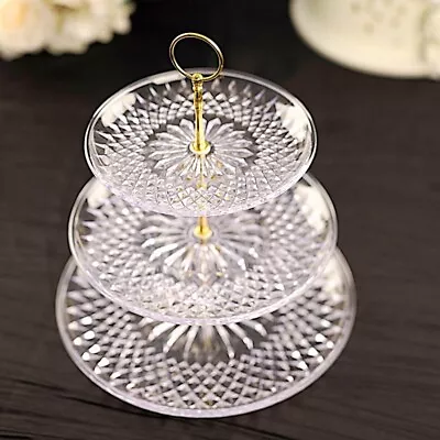 12  Clear 3 Tier Crystal Plastic Round CUPCAKE HOLDER Party Events Decorations • $14.92