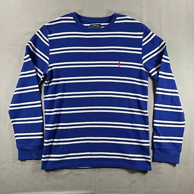 Polo Ralph Lauren Long Sleeve Thermal Shirt Mens Large Blue Striped Waffle Knit • $23.98