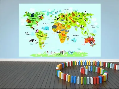World Map Wall Sticker Kids Map Of The World Graphic Colorful Print Vinyl P2I • £8.99