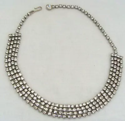 Silver-Tone J Hook Choker Necklace With Clear Rhinestones • $17.99