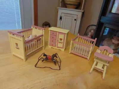 VTG. Doll House Furniture~Baby's Room~Crib/Playpen/Dresser/High Chair/Horse~#3 • $9.99