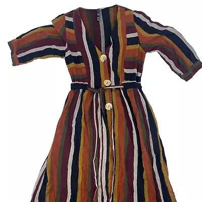 $20 • Buy Zara Size M Multicolored Striped Midi Dress Buttons Accents 8034/035 Fall Colors
