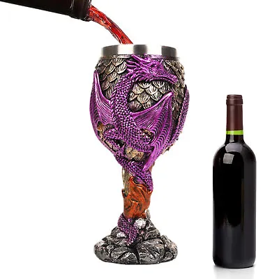 Stainless Steel Medieval Dragons Wine Goblets Chalice Daily Drinking Party Decor • $36.34