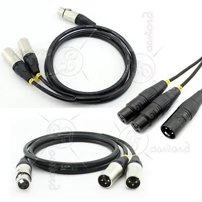 Twin Xlr Female To Phono Cable Lead Plug Audio Ofc Plugs X Rca Double 1/4  Jack • £12.90