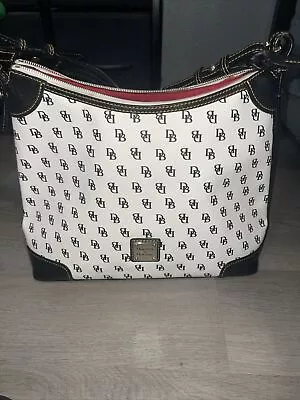 Dooney & Bourke Grey & Black Zip Top Hobo Shoulder Bag  DB Monogram Pre-Owned • $65