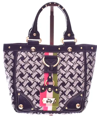 JUICY COUTURE Rare Houndstooth Coated Canvas Studded Leather Tote Bag EUC • $115