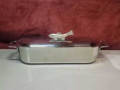 All-Clad Fish Poacher Steamer Stainless Steel Sculpted Fish Handle 18  X 7  X 4  • $150