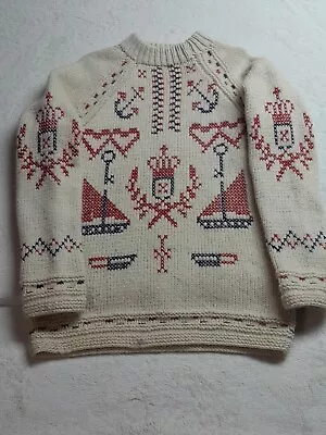 Rare Portuguese Crested Fisherman Sweater Handmade Knit Wool Mens Crew Turtle  • $50