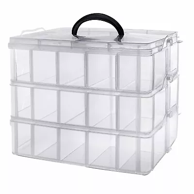 3Tier Storage Boxes Arts & Crafts Detachable & Stackable 30 Containers Clear New • £11.49