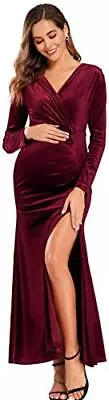 Babalet Women's Maternity Formal Dress Velvet Side Slit Maxi Dresses Long Sleeve • $7.99