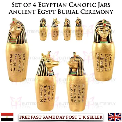 Set Of 4 Egyptian Canopic Jars Ancient Egypt Burial Ceremony Four Sons Of Horus • £19.95