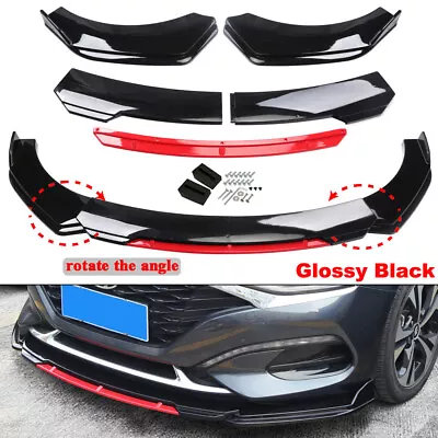 Universal Black Car Front Bumper Spoiler Red Splitter Trim Body Protector Lip • $48.99