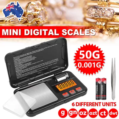 50g 0.001g Mini Pocket Scales LCD Digital Small Gold Jewellery Weighing Balance • $23.45