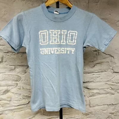 Vintage 70s OHIO UNIVERSITY BOBCATS T Shirt | KIDS LARGE 14-16 Single Stitch • $26.95