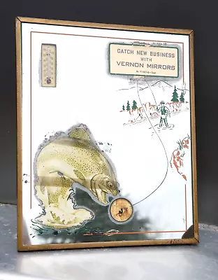 Vintage Fishing Lure Advertising Mirror Glass Sign Bass Trout Old Antique Fish • $157.50
