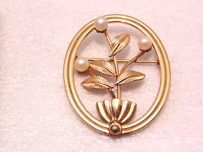 Van Dell Pin With Pearls Flowers In A Pot 12K GF Gold Brooch • $9.99