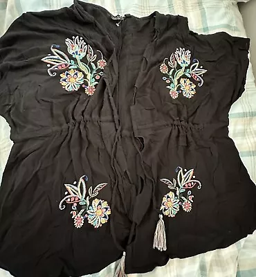 £7.99 • Buy Topshop Black Floral Thread-work Design, Soft Fabric Kimono / Open Top Uk M