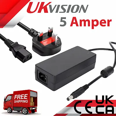 DC12V Power Supply Adapter Charger With Kettle Lead 5A 3Pin UK Plug For LED CCTV • £9.99