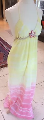 £75 • Buy Tashia London Sun Dress Dip Dye Coral And Yellow Hand Crochet Detail BNWT