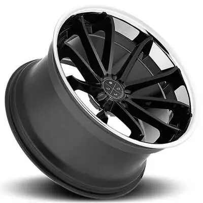 4ea 22  Staggered Blaque Diamond Wheels BD-23 Gloss Black With Chrome Rims (S8) • $2569