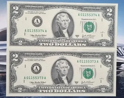 Two Dollar Bill Note $2 United States Currency Face Vaule 4 Dollars USA 2003 • £12.50