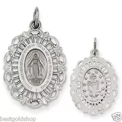 Medium Oval Miraculous Medal Filigree Charm Pendant Solid Real 14K White Gold  • $167