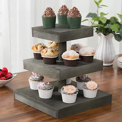 £35.90 • Buy MyGift 3 Tier Vintage Gray Wood Cupcake Dessert Stand Appetizer Display Riser