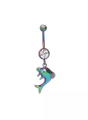 Body Jewelry Surgical Stainless Rainbow Dolphin Curved Navel Barbell Belly Ring • $7.50