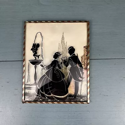 Silhouette Framed Picture Convex Bubble Glass Reverse Painted Vintage Courting • $15.97