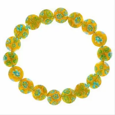 Yellow Millefiori Murano Glass Disc Stretch Bracelet • $11.99