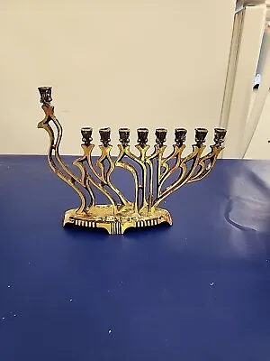 Vintage Israel Judaica Brass Oppenheim Hanukkah Hanukiah Menorah Judaica Candle. • $38.50