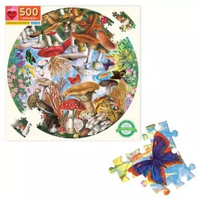 Mushrooms And Butterflies Round Puzzle 500 Piece - EeBoo • $47.65