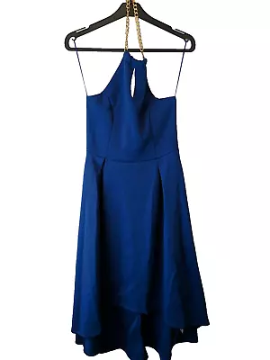 Quiz Blue Scuba Keyhole Chain Detail Dip Hem Dress Size 8 **** V89 • £16.99