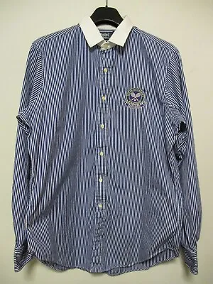 Polo Ralph Lauren Shirt Mens 16  Blue White Striped The Championship Wimbledon • £49.95