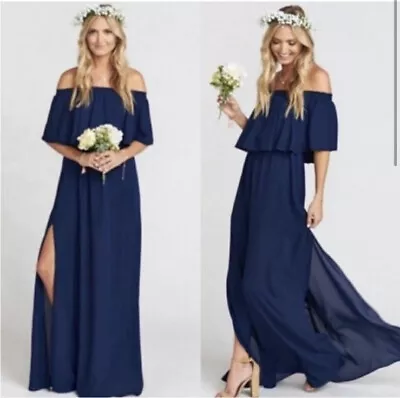 NWT Show Me Your Mumu Navy Blue Ruffle Off Shoulder Maxi Dress Size XL • $75