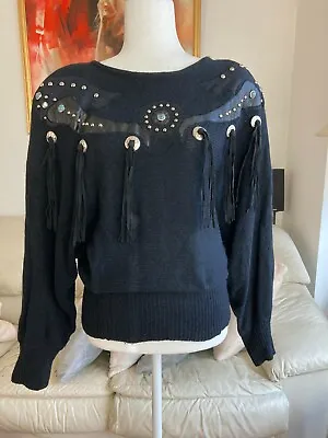 I.B. Diffusion Black Embellished Studded Fringe Sweater – Vintage - Size Small • $33