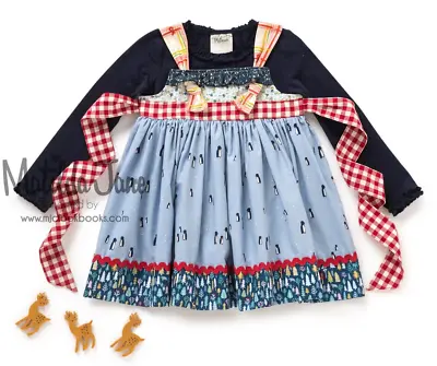 Girls Matilda Jane Platinum Blue Arctic Knot Dress Size 8 NWOT Penguins (9/12) • $50.95