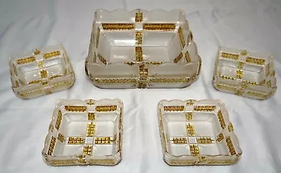 Antique Glass KLONDIKE Dalzell Gilmore & Leighton 5 Pc Berry Bowl Set Vtg EAPG • $124.99