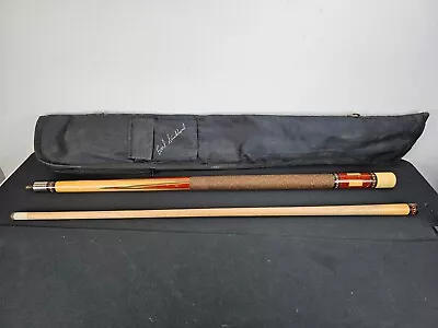 Vintage 2pc Carved Pool Stick With Inlay Earl Strickland Pool Cue And Soft Case • $89.95