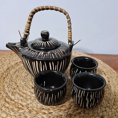 Vintage Teapot Sake Set With 3 Cups And Removable Strainer • $12.50