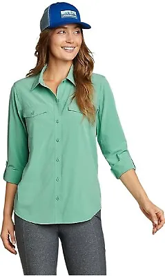 Eddie Bauer Women's Departure 2.0 Long-Sleeve Shirt XL Seaglass Green Upf 50 • $19.12