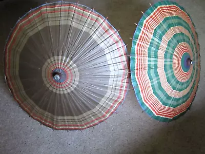 Vintage JAPANESE Rice Paper Bamboo Umbrellas/Parasols W/Wooden Handles (2) • $13.99