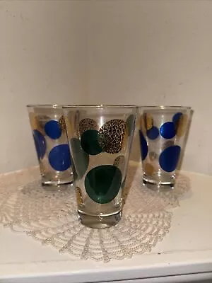 Vintage Russel Wright Eclipse Set Of 3 MCM Gold Polka Dot Tumblers Barware EUC • $49.99